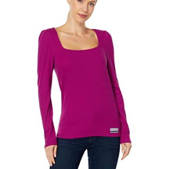 U.S. POLO ASSN. Long Sleeve Square Neck Rib Top Hillsdale Fuchsia XL - Picture 1 of 1